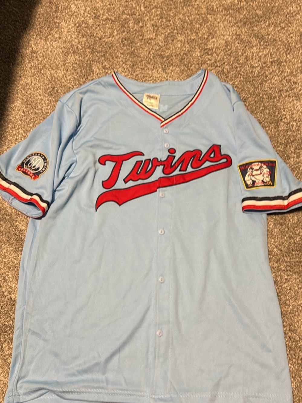 Minnesota Twins Light Blue Baseball Jersey - Team Logo 60th season XL